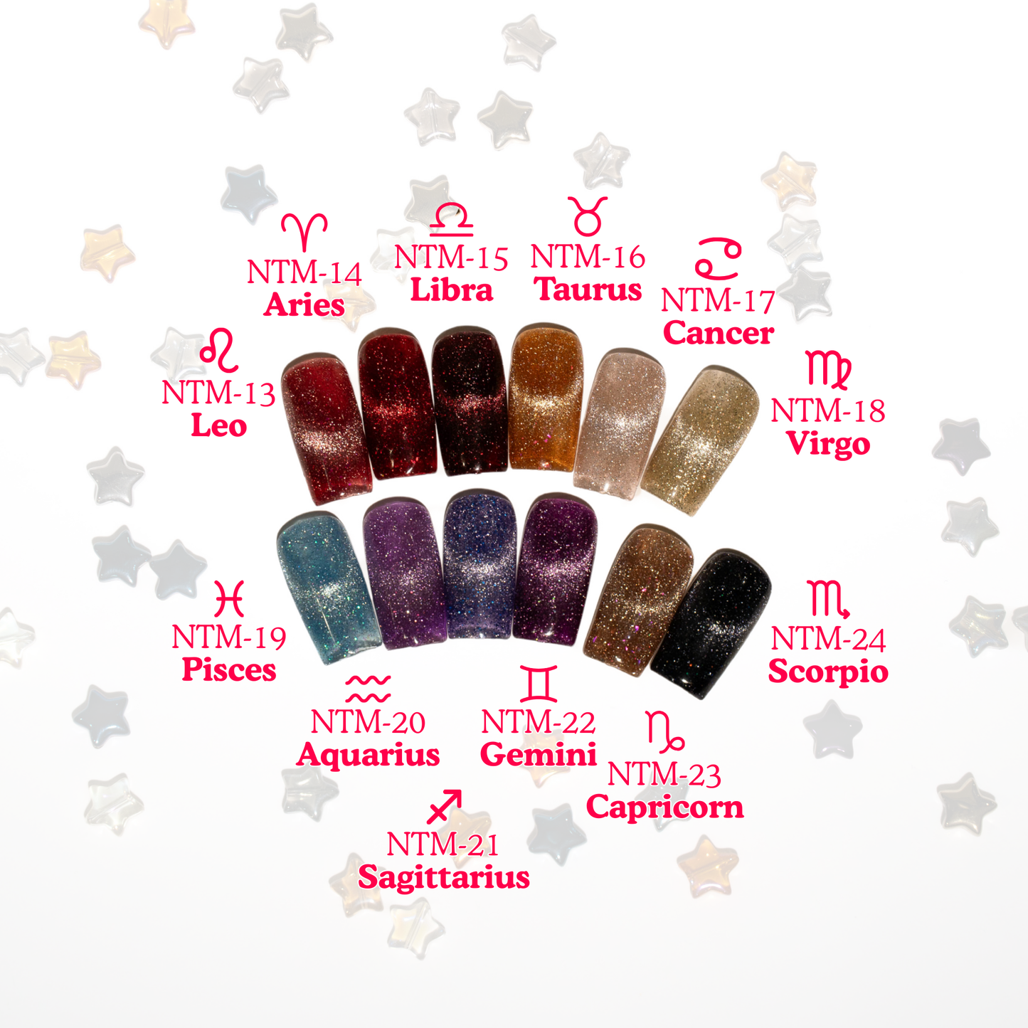 Kokoist x Nail Thoughts Cat Eye Gel Polish - Zodiac Flash Magnet Collection #NTM13-24 (12pcs)