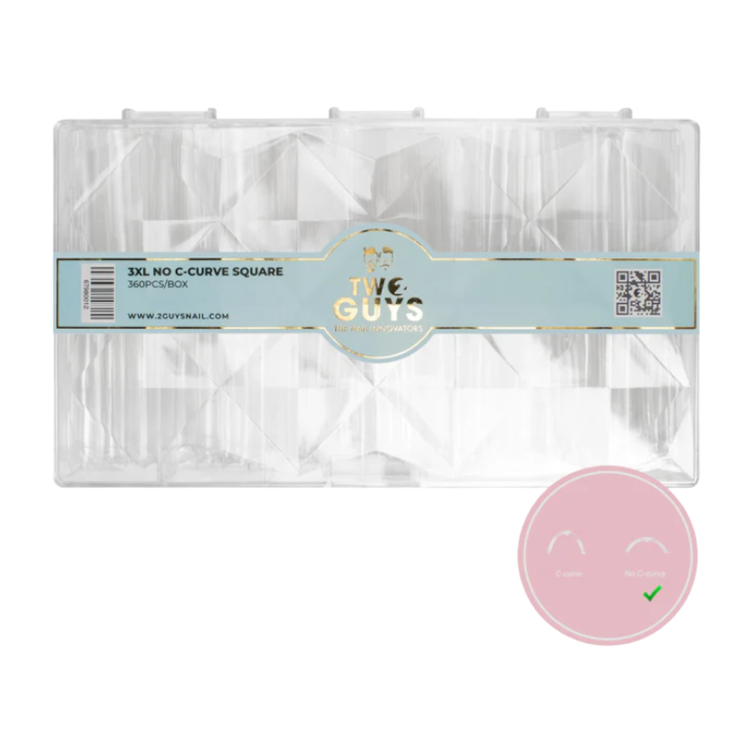2Guys 3XL No C-curve Square Tips (360pcs), deep c-curve nails