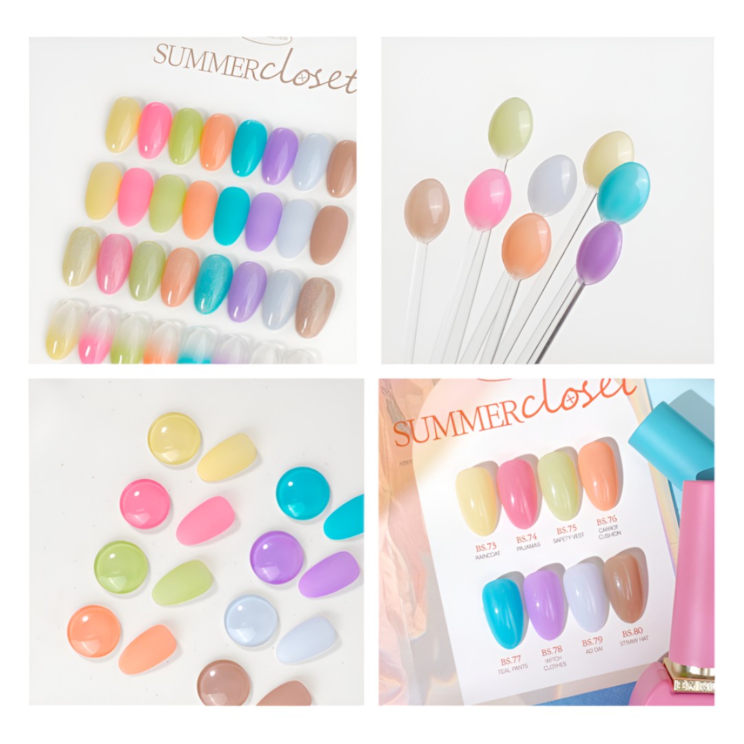 By Muse Hema Free Syrup Gel Polish Summer Closet Collection BS73-80 (8pcs), gel nails designs, nail store