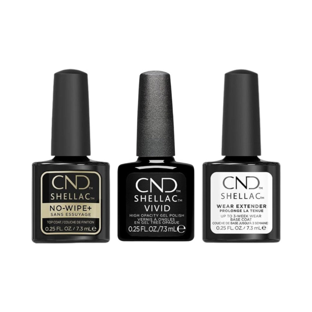 CND Shellac No Wipe+ Top Coat, Extended Base and Colour Trio from Vivid Collection, cnd shellac top coat, cnd shellac where to buy