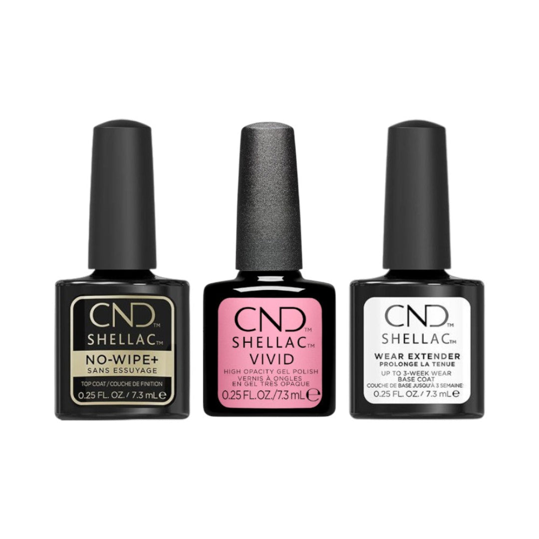 CND Shellac No Wipe+ Top Coat, Extended Base and Colour Trio from Vivid Collection, cnd shellac top coat, cnd shellac where to buy