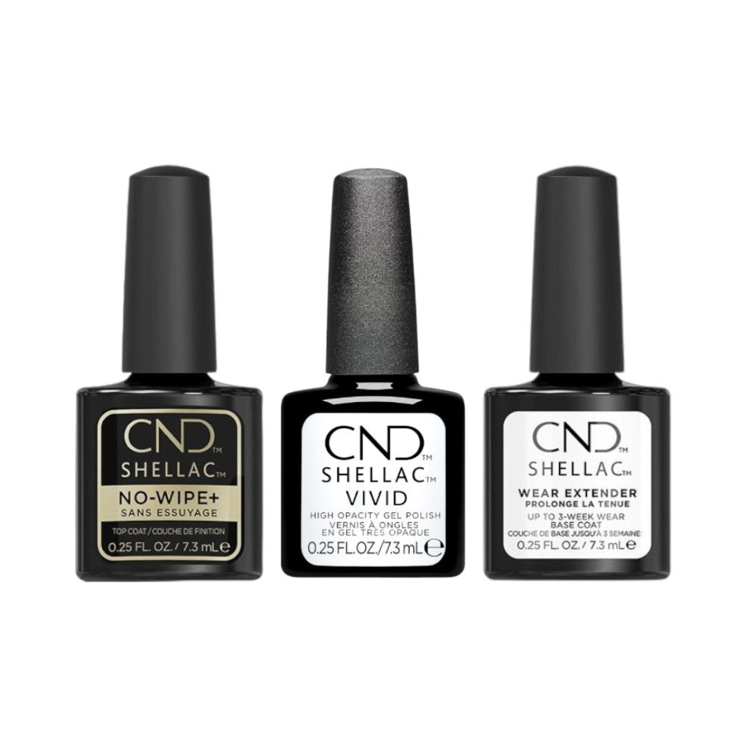CND Shellac No Wipe+ Top Coat, Extended Base and Colour Trio from Vivid Collection, cnd shellac top coat, cnd shellac where to buy