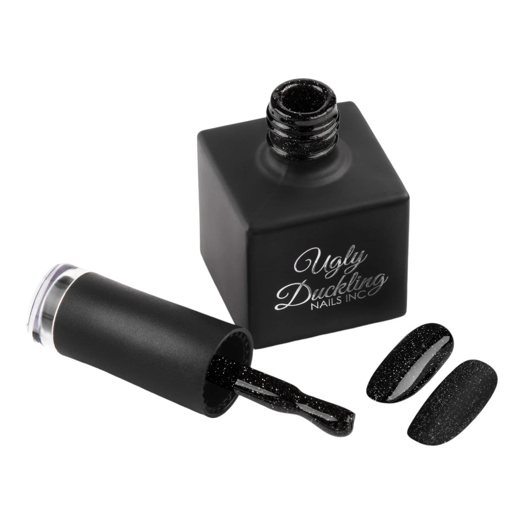 Ugly Duckling Hema Free Gel Polish 087, black nails and glitter, nails black glitter, black and glitter nails, black nail glitter, black glitter nail varnish