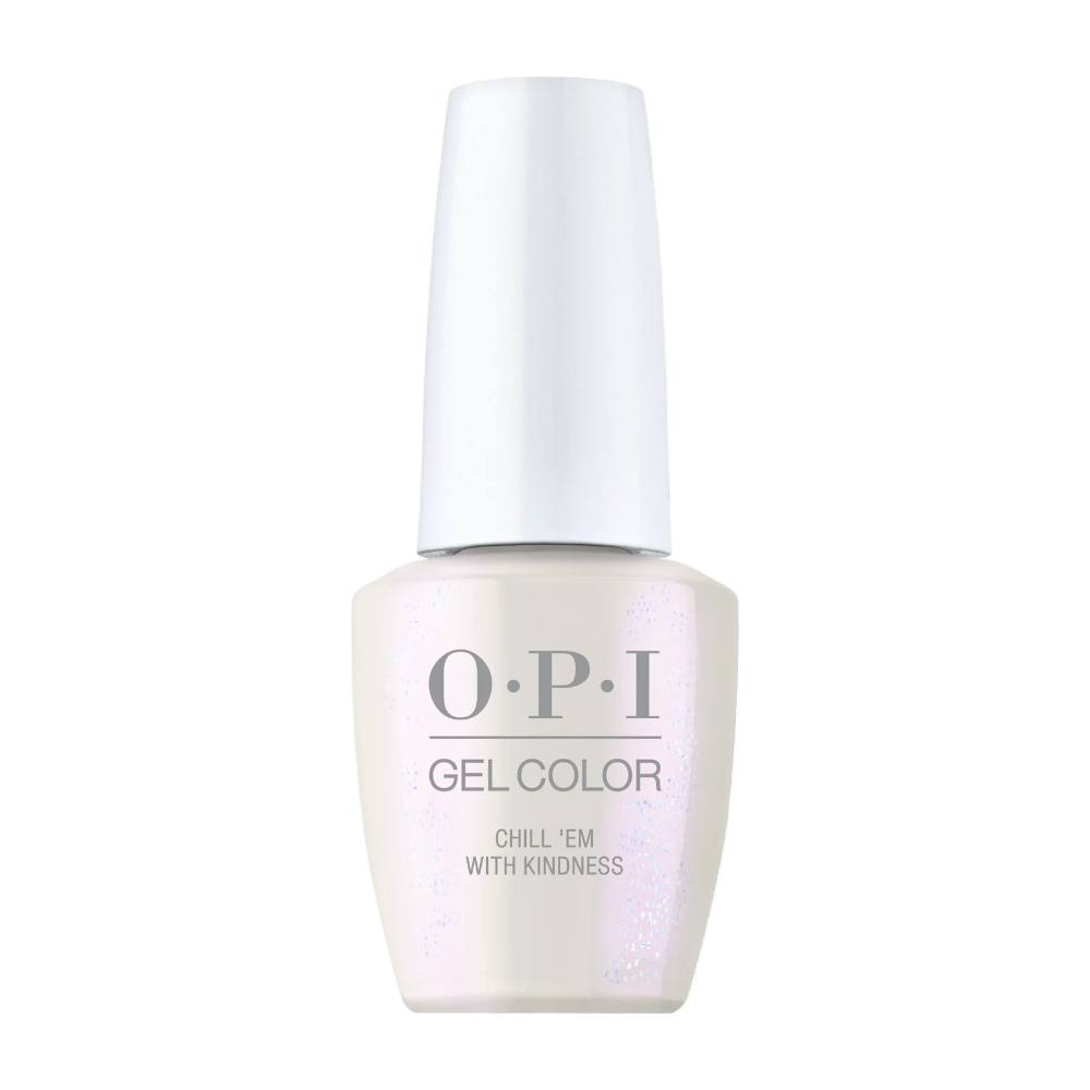 kind bars, opi gel polish Chill 'Em With Kindness, White Shimmer Gel Nail Polish