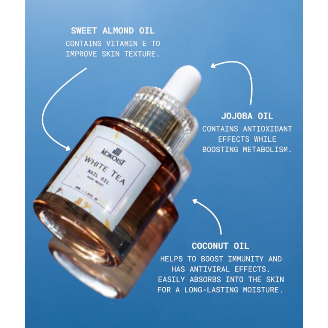 Kokoist Nail Oil White Tea 30ml, kokoist canada, kokoist usa, cuticle oil, best cuticle oil, top rated cuticle oil, solar oil for nails, tea tree oil for nails