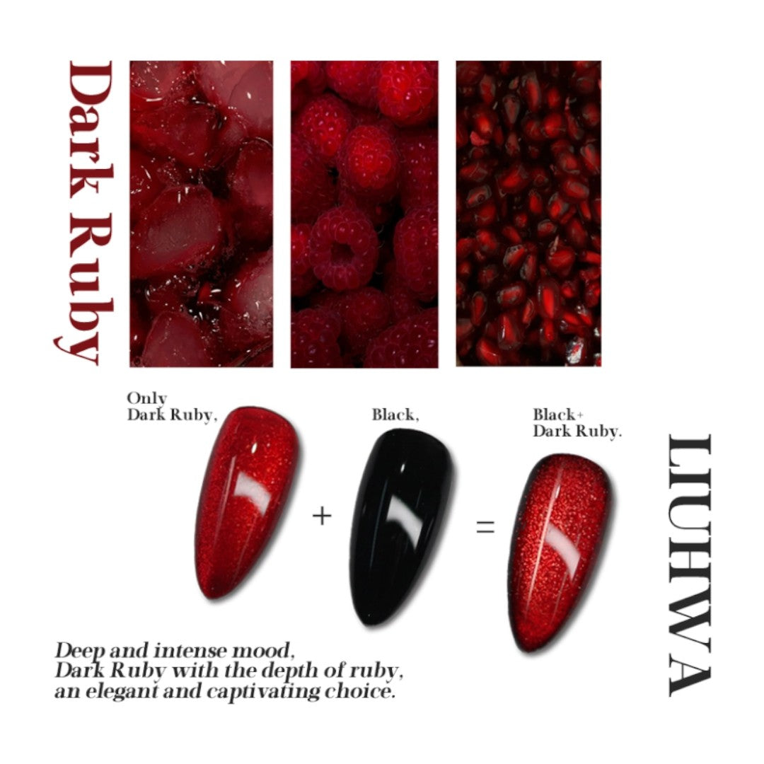 Liuhwa Gel Polish Dark Ruby, burgundy cat eye nails, cat eye nail art
