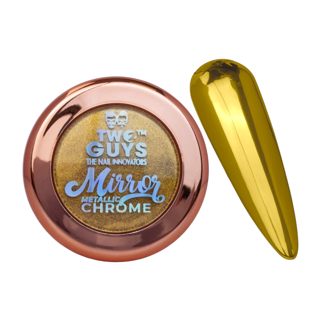 2Guys Mirror Metallic Chrome Nail Powder Gold M02, gold chrome nails