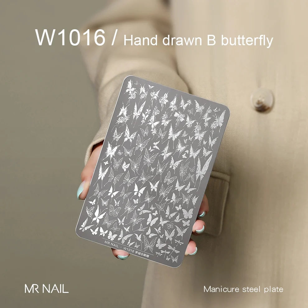 MR.NAIL Nail Art Stamping Plates - Hand Drawn B Butterfly Style #W1016