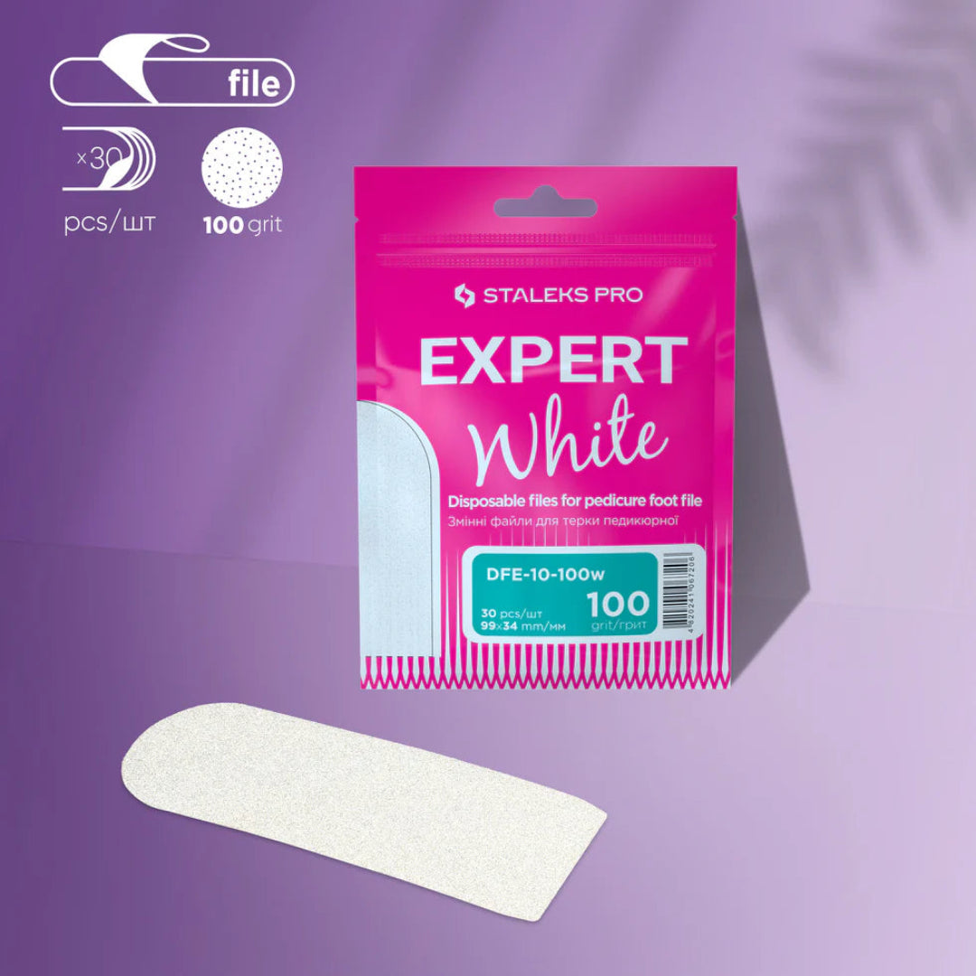 Staleks Disposable White Files for Pedicure Grater EXPERT 10 100 Grit (30pcs)
