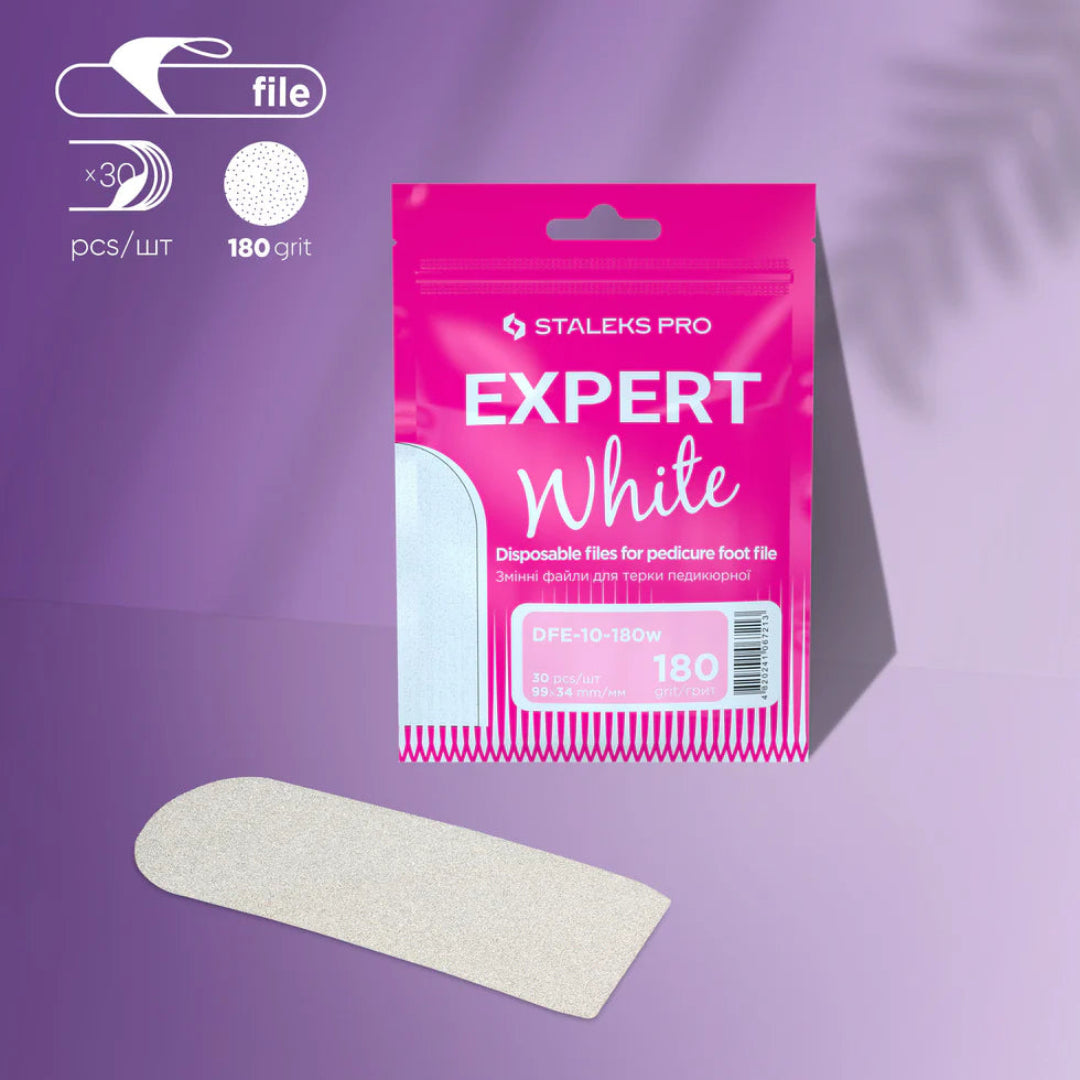 Staleks Disposable White Files for Pedicure Grater EXPERT 10 180 Grit (30pcs)