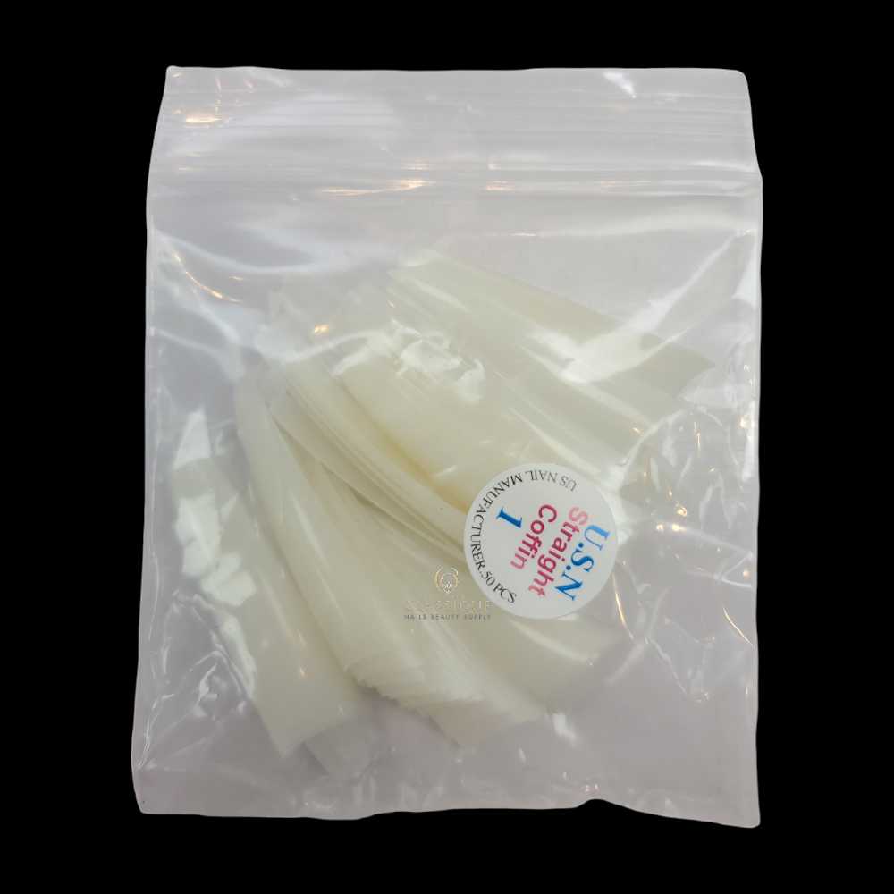 USN Nail Tips Natural Straight Coffin (Bag of 50), acrylic nail tips, nail tip shapes