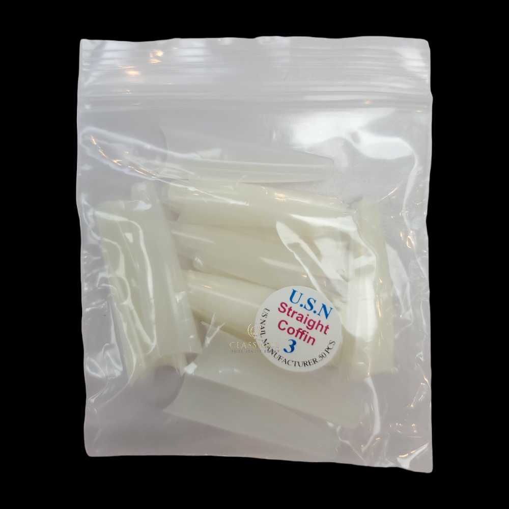 USN Nail Tips Natural Straight Coffin (Bag of 50), acrylic nail tips, nail tip shapes