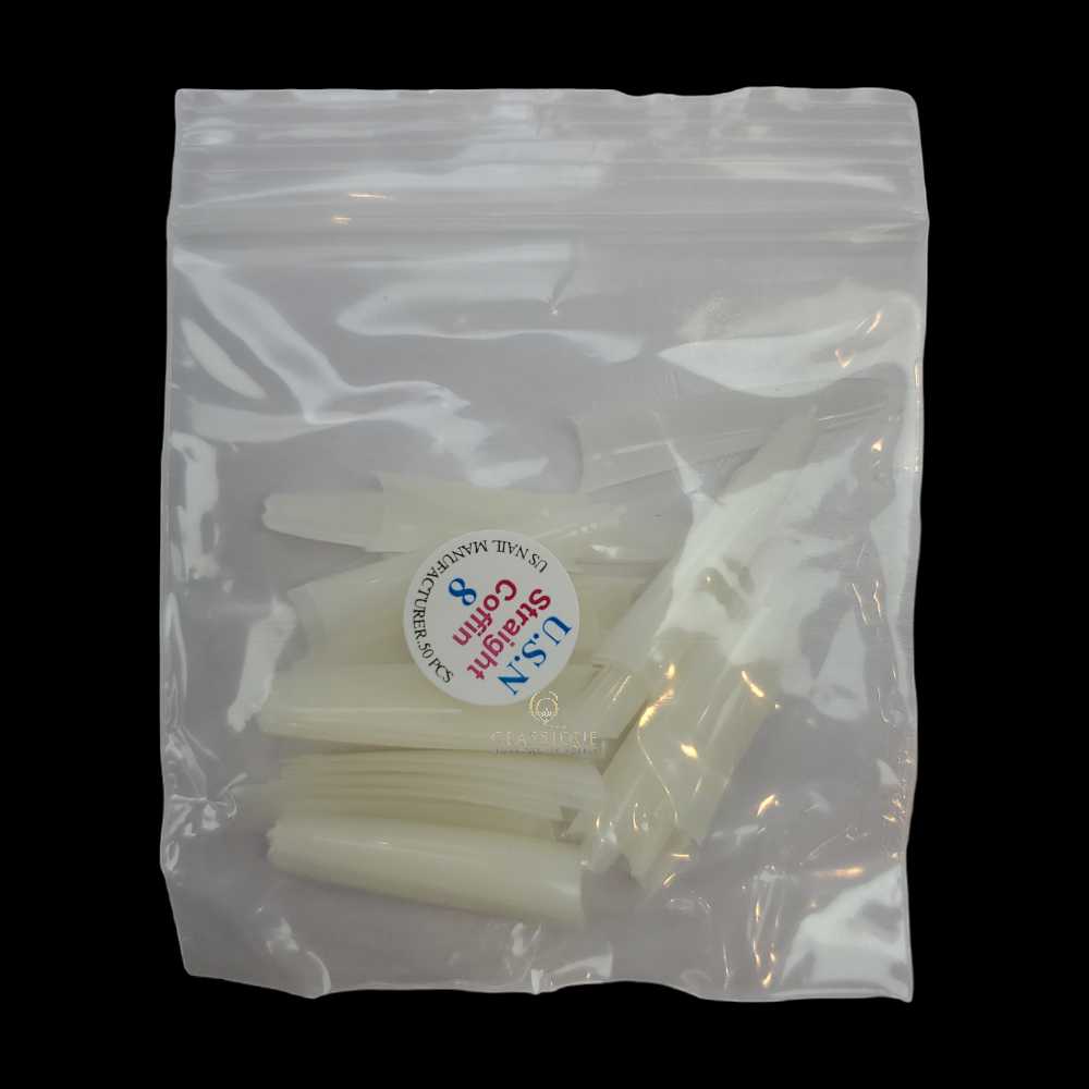 USN Nail Tips Natural Straight Coffin (Bag of 50), acrylic nail tips, nail tip shapes