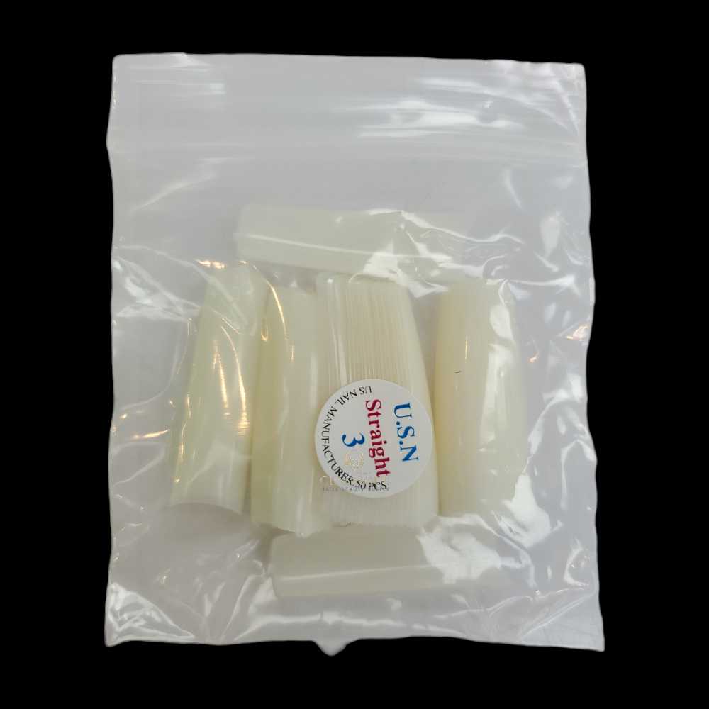 USN Nail Tips Natural Straight (Bag of 50), acrylic nail tips, nail tip shapes
