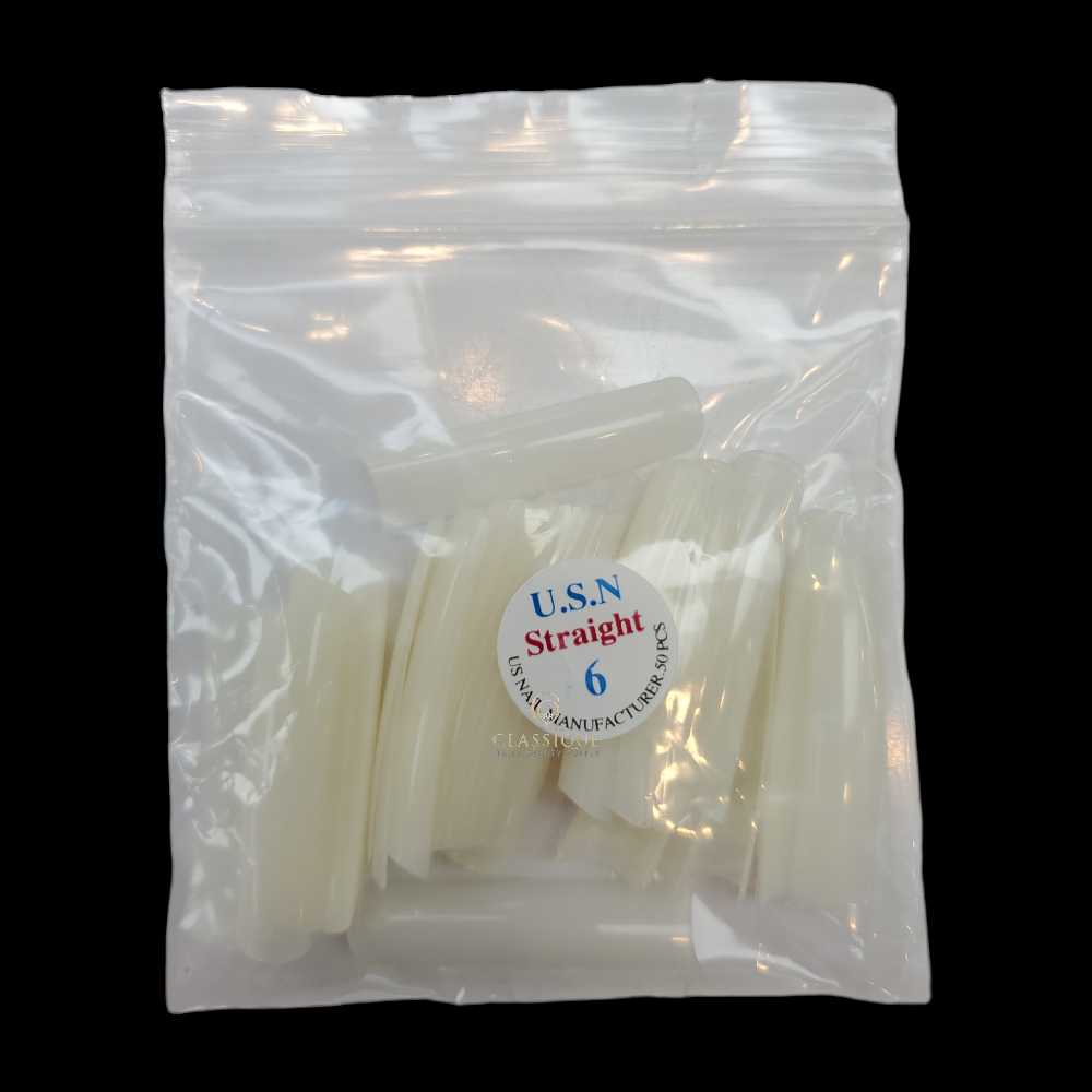 USN Nail Tips Natural Straight (Bag of 50), acrylic nail tips, nail tip shapes