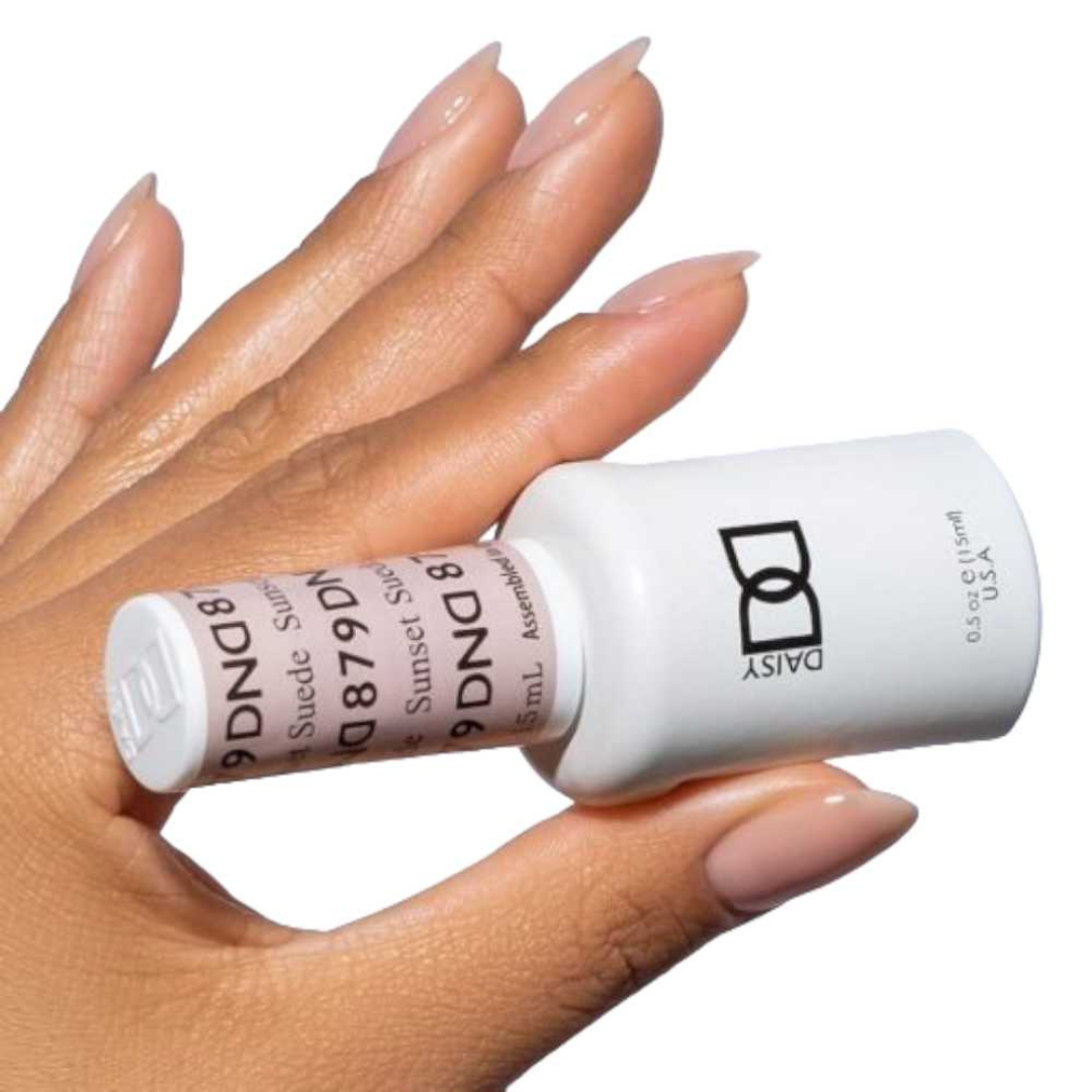 dnd sheer collection, sheer nail polish, gel polish, regular nail polish, dnd nail lacquer, 879 Sunset Suede, nail salon don mills