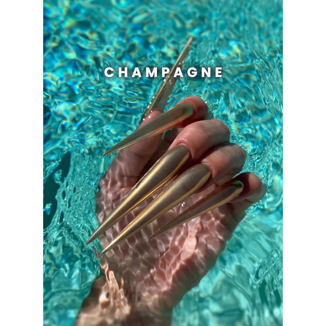 V Beauty Pure chrome nail powder Champagne, how to use chrome powder for nails