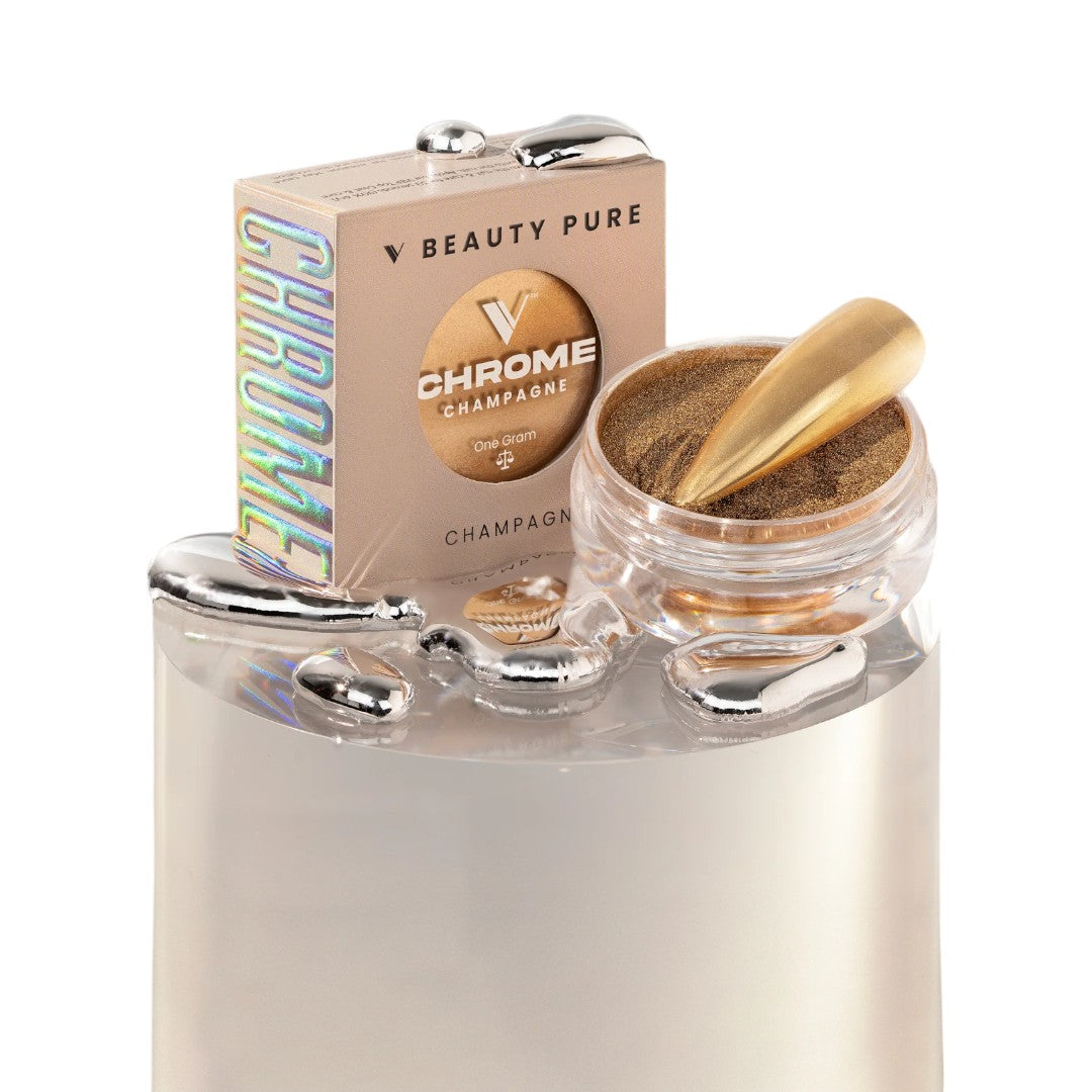 V Beauty Pure chrome nail powder Champagne, how to use chrome powder for nails