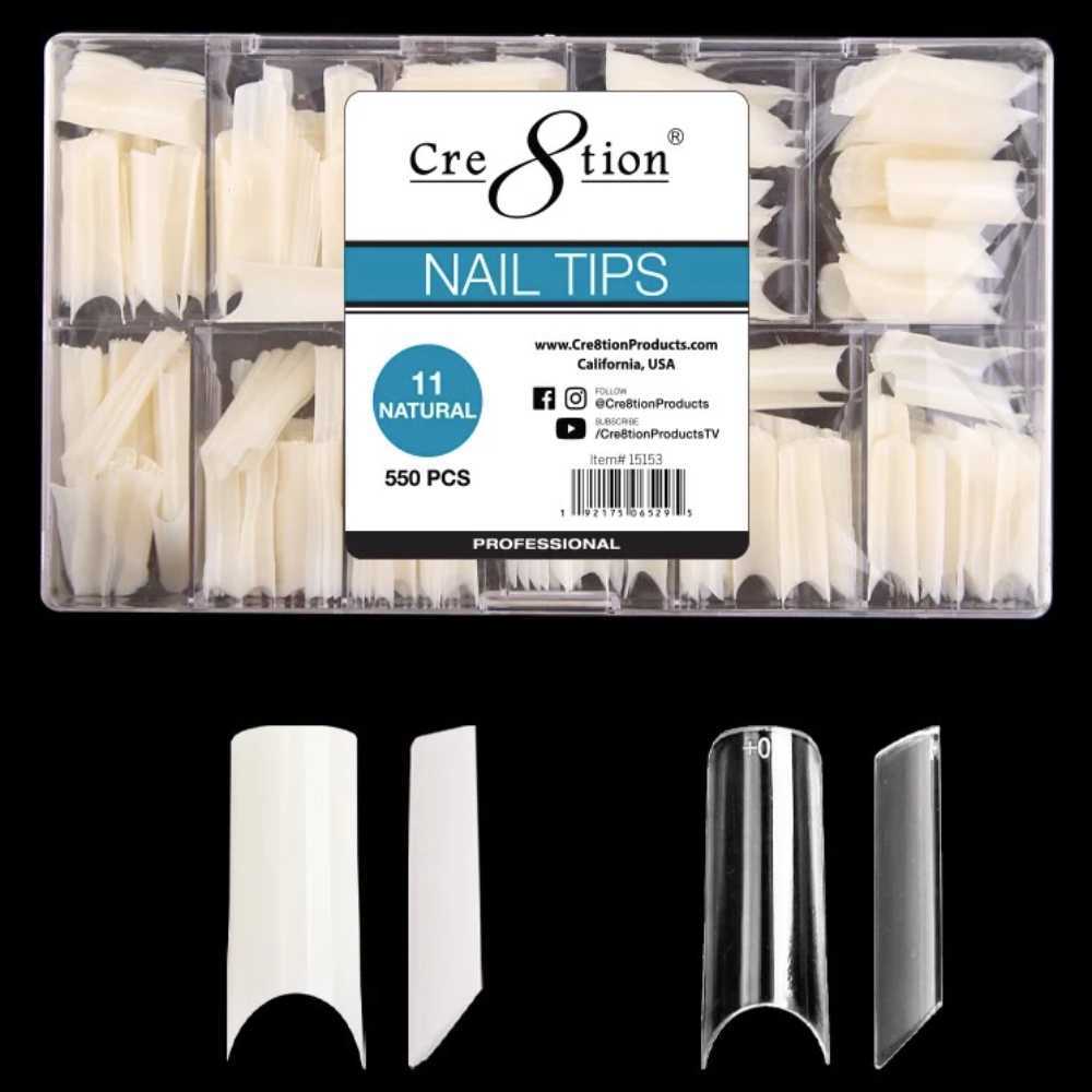 Cre8tion Nail Tips Box - Clear Long Straight (550Pcs) #15152