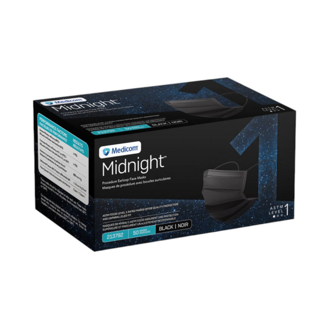 Medicom Midnight Procedure Earloop Face Masks L1 - Black (Box Of 50)