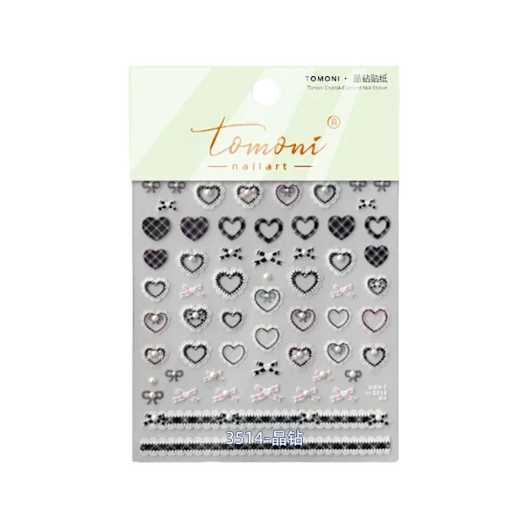CNBS Nail Stickers - Checkered Hearts & Bows #3514