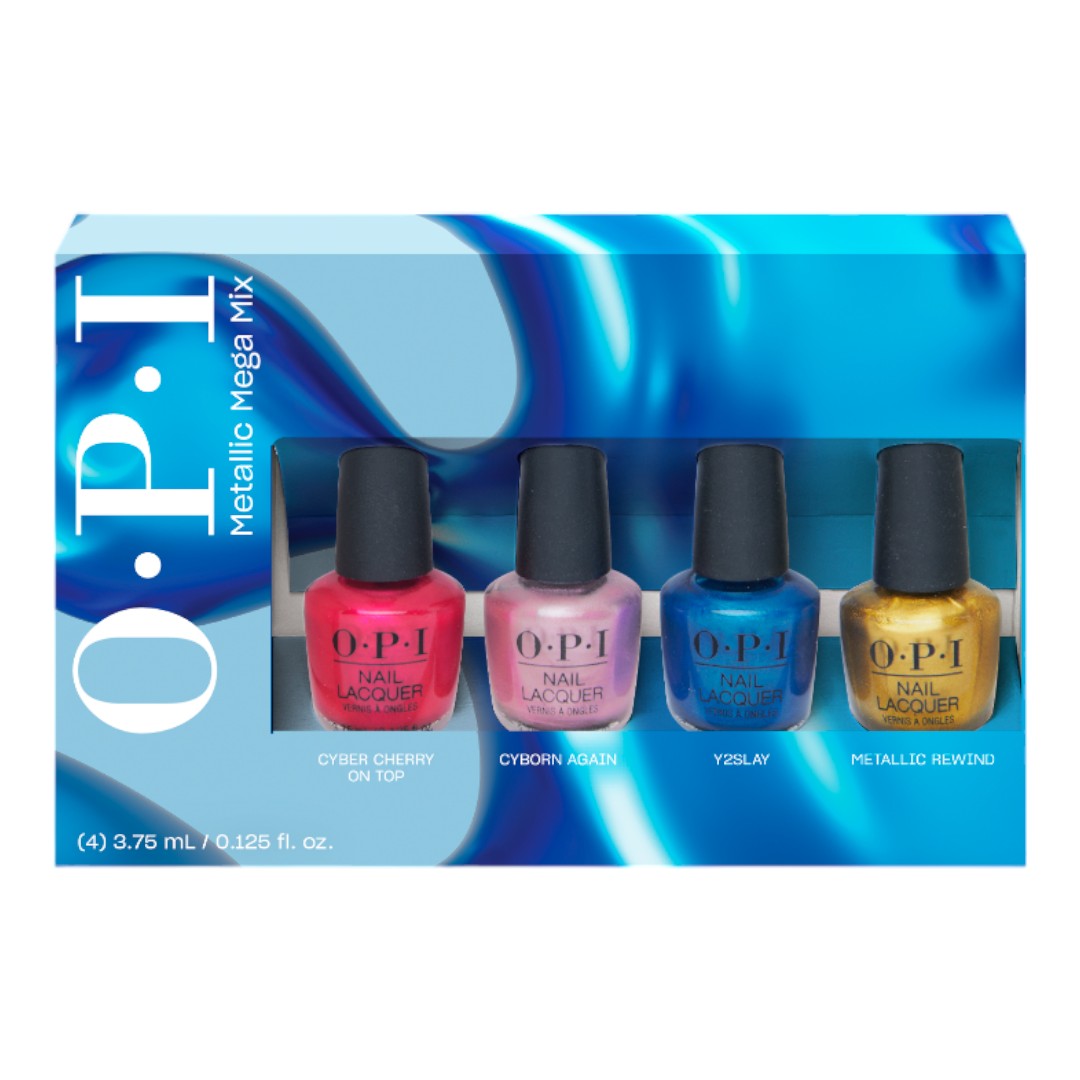 OPI Mini Nail Lacquer Set, OPI Metallic Mega Mix fall 2024 collection Pack 4pcs, nail lacquer set, opi nail lacquer set