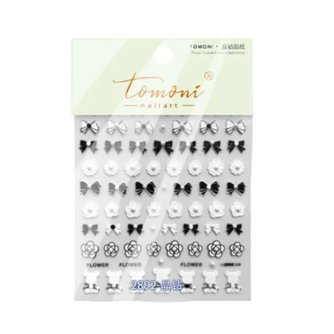 CNBS Nail Stickers - Black & White Bows & Flowers #37/TO2892