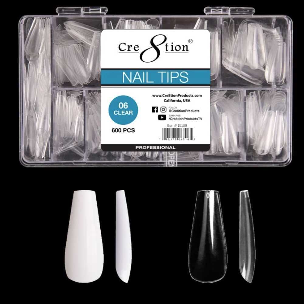 Cre8tion Nail Tips Box - Clear Coffin Long (600Pcs) #15139