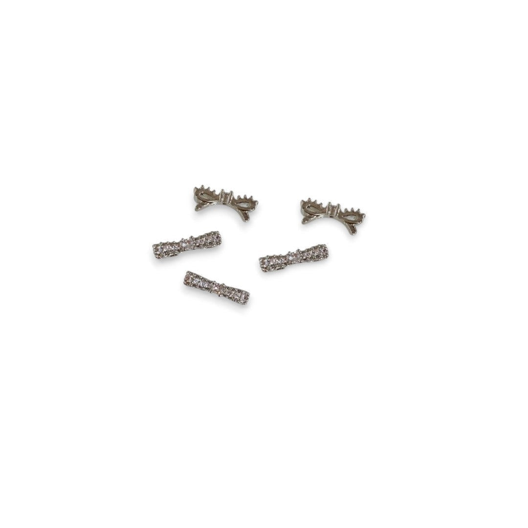 CNBS Nail Charms - Silver Bowknot w/ Crystal (5pcs)