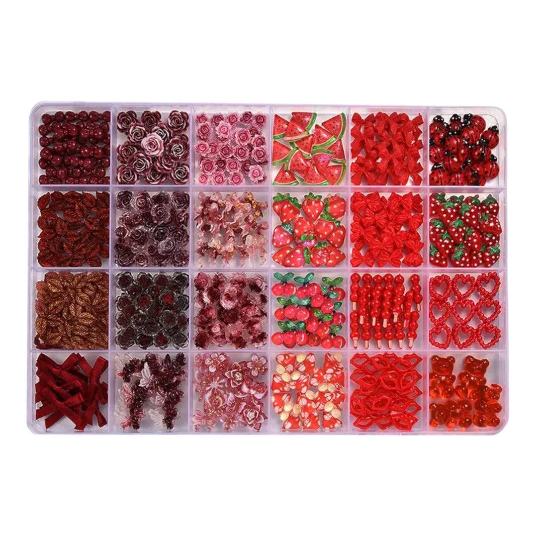 CNBS Nail Charms - Mixed Red Styles (24 Grids)