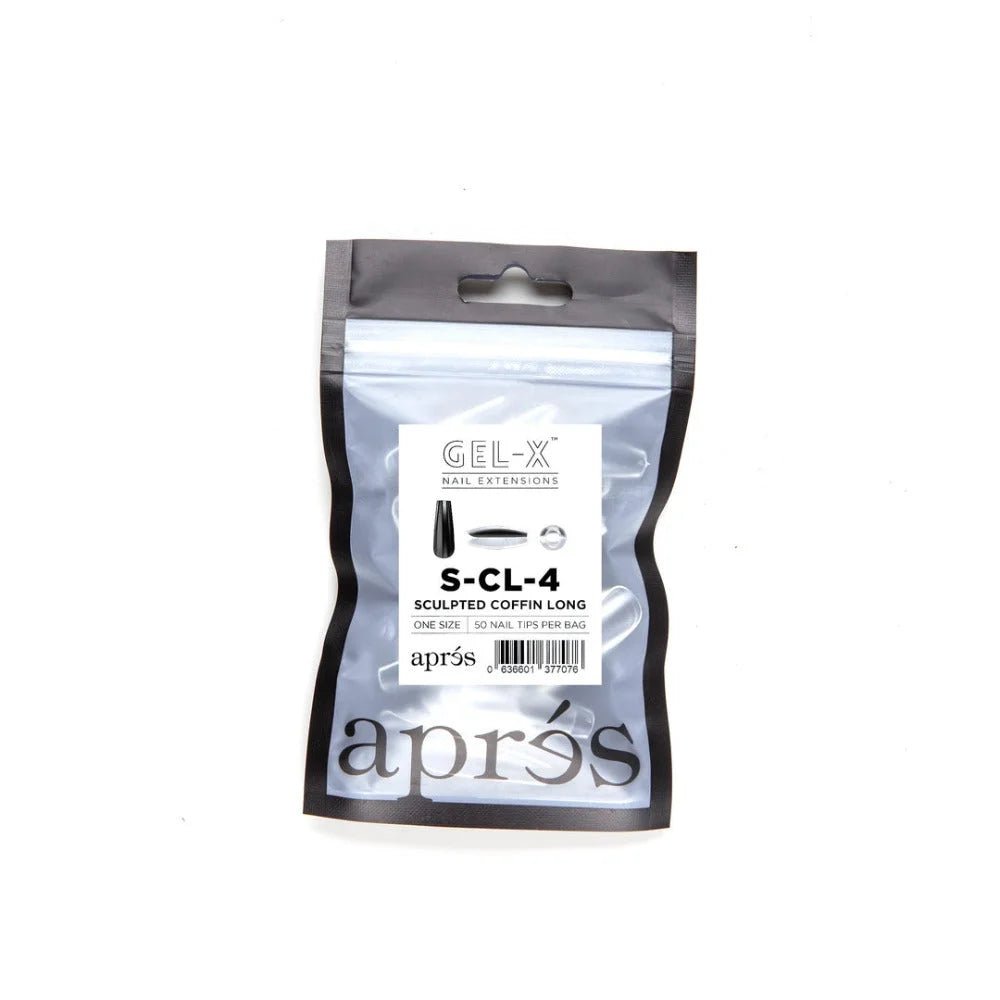 Apres Gel-X Refill Tips, clear press on nails, Sculpted Coffin Long (50pcs)