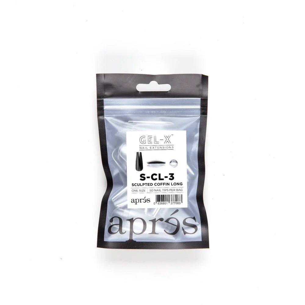 Apres Gel-X Refill Tips, clear press on nails, Sculpted Coffin Long (50pcs)