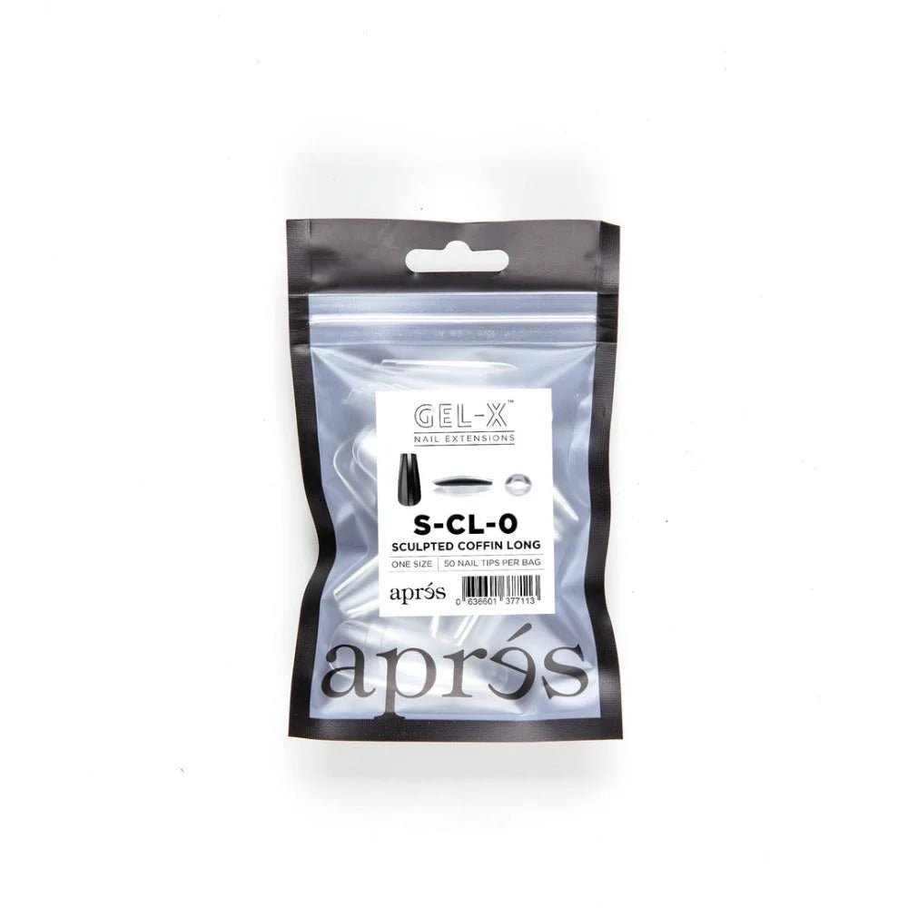 Apres Gel-X Refill Tips, clear press on nails, Sculpted Coffin Long (50pcs)
