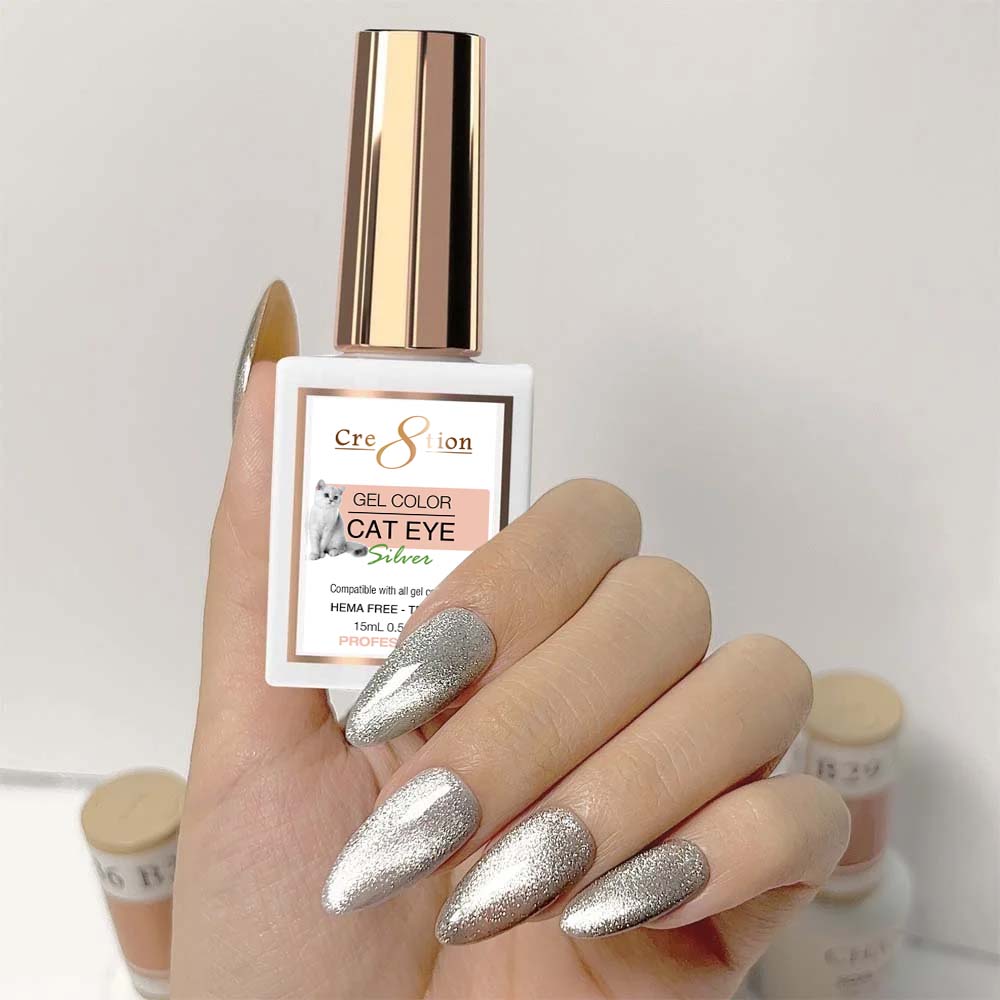Cre8tion (HEMA/TPO-Free) Cat Eye Gel Polish - Silver