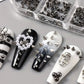 CNBS Nail Charms – Mixed White/Black Punk Cone Spikes (6 Grids)