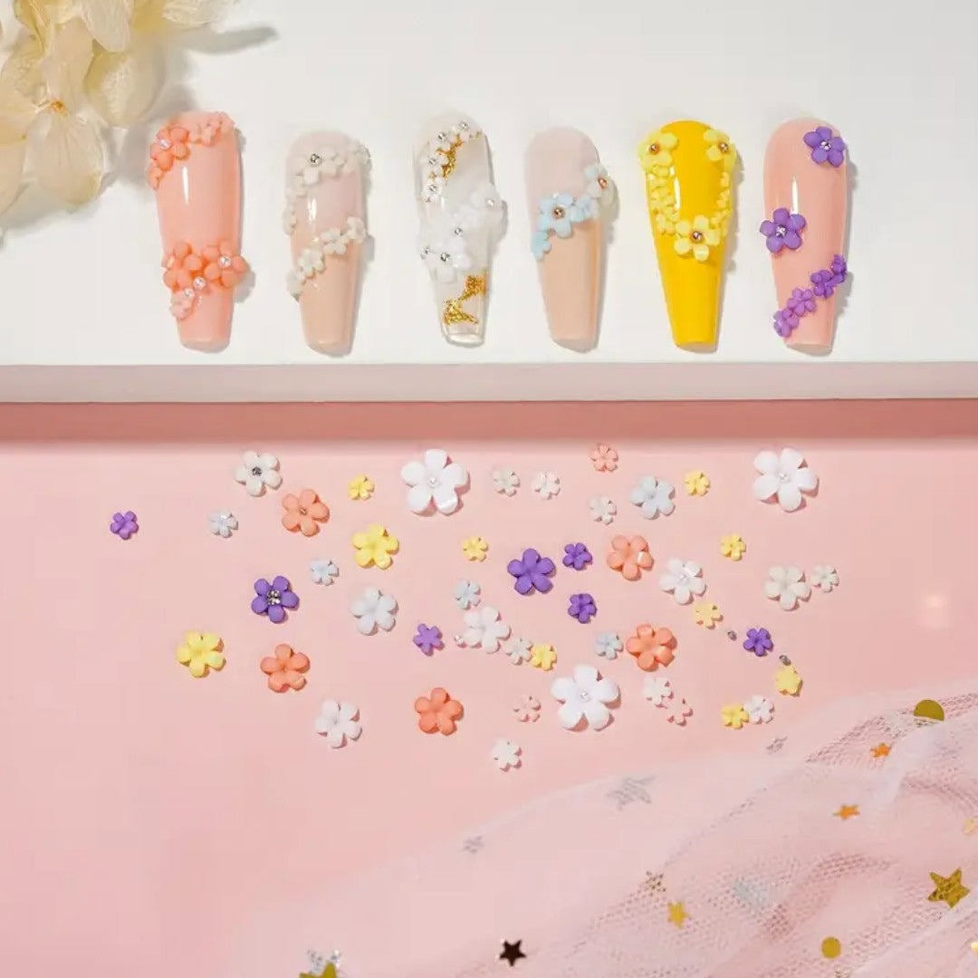 CNBS Nail Charms - White Jeweled Flowers Tray