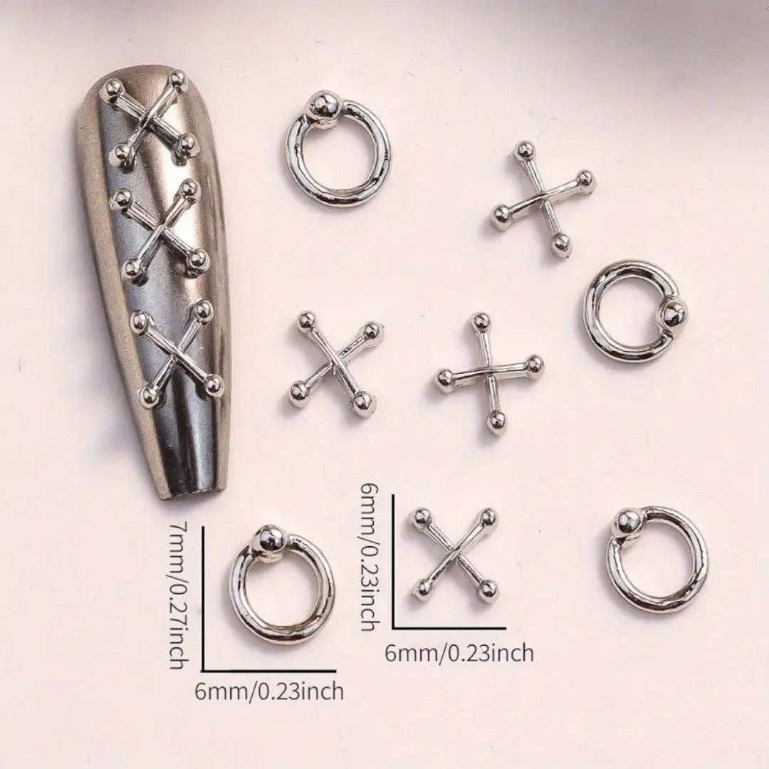 CNBS Nail Charms - Mixed X/0 Silver Designs 20pcs