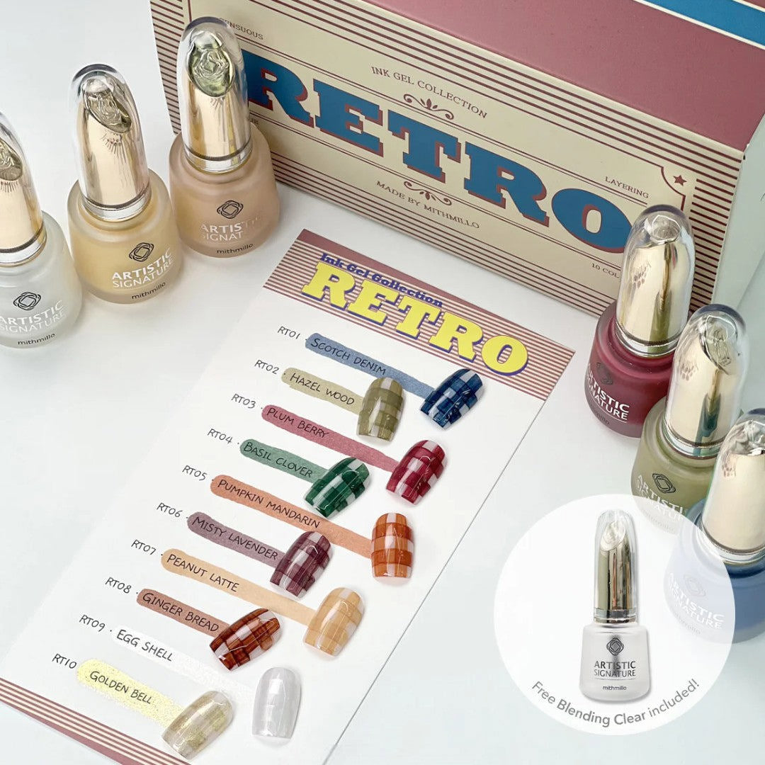 Mithmillo Ink Gel #RT01-10 Retro Collection + Clear Blending Gel