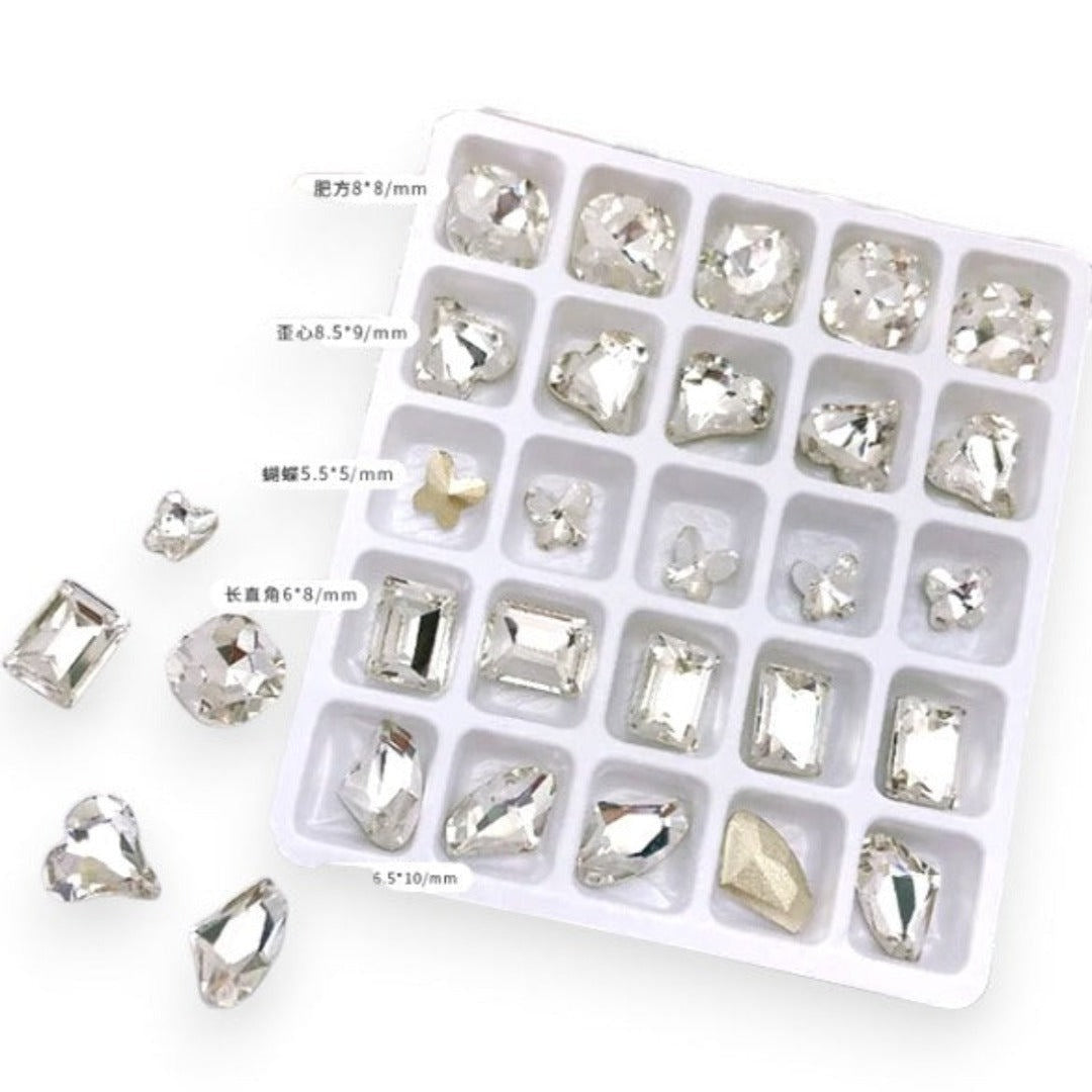 CNBS Rhinestones - Crystal Squares, Hearts & Butterflies 25pcs