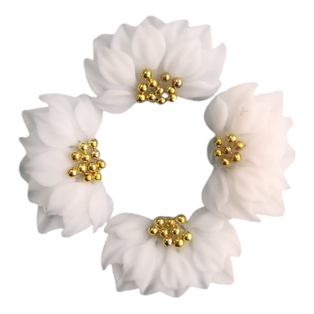 CNBS Nail Charms - 3D Handmade Acrylic White Flower 2 Varied Style 4pcs