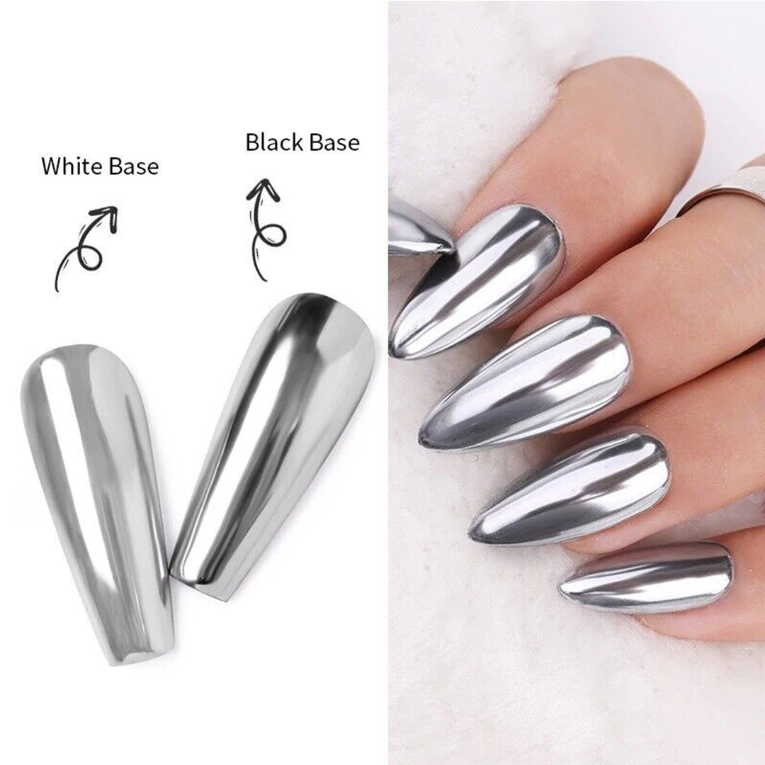 silver chrome nails, beauty nails, silver chrome french tip nails, silver chrome