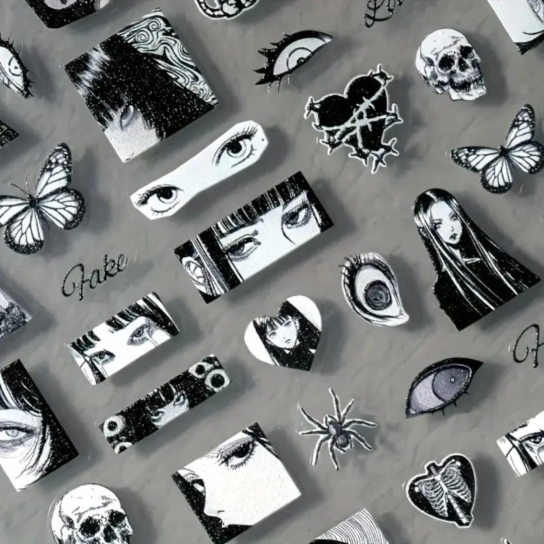 CNBS Nail Stickers - Dark Manga Vibes w/ Butterflies & Eyes