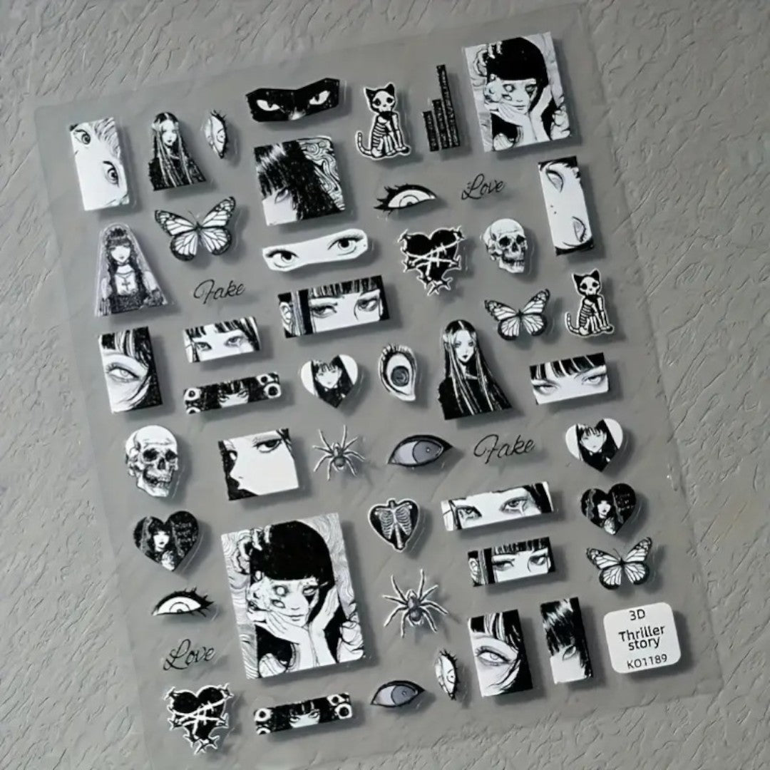 CNBS Nail Stickers - Dark Manga Vibes w/ Butterflies & Eyes