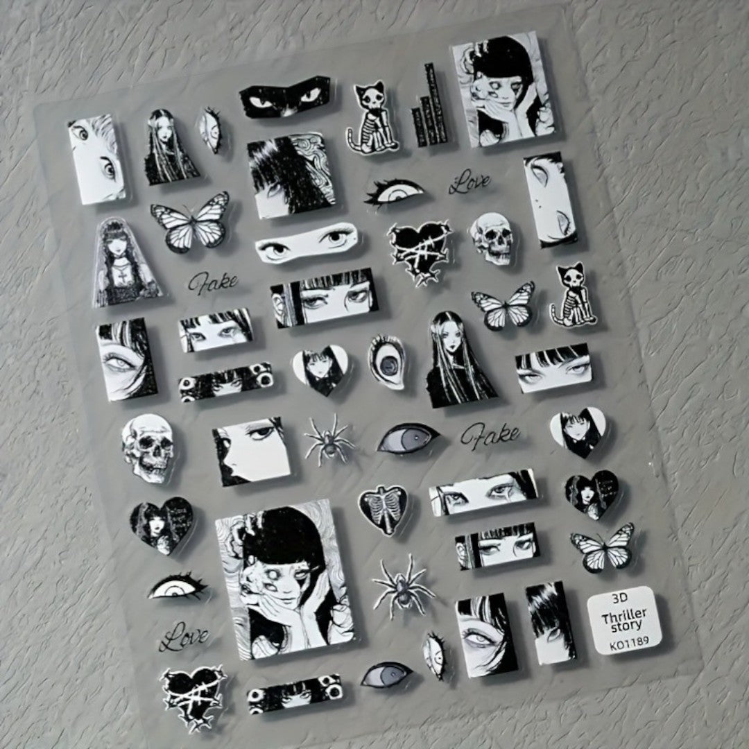 CNBS Nail Stickers - Dark Manga Vibes w/ Butterflies & Eyes