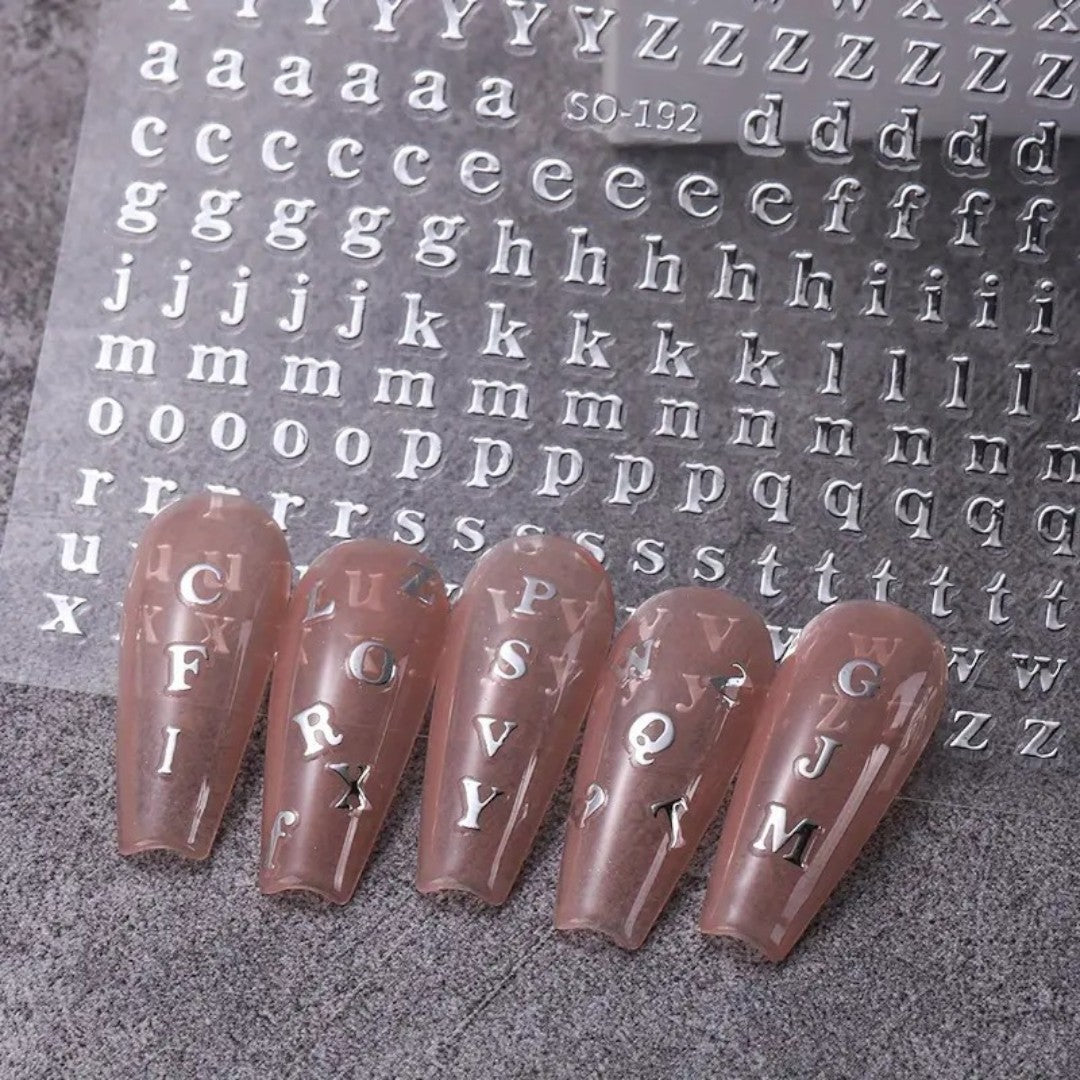 CNBS Nail Stickers - Mixed Colour English Letters (7 Sheets)