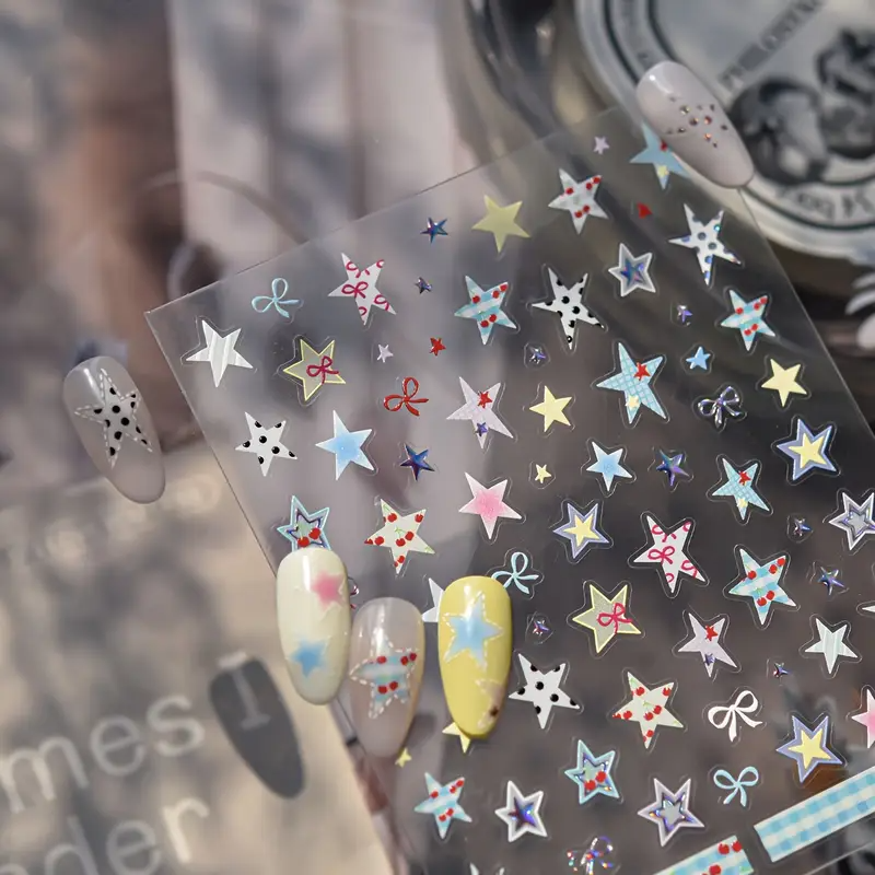 CNBS Nail Stickers – Colorful Star & Bow Mix (Y2K Pastel Pop Style)