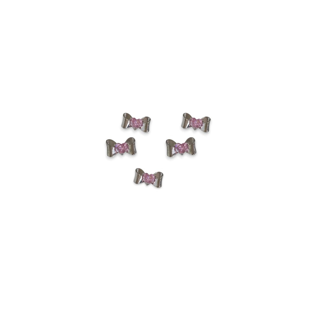 CNBS Nail Charms Silver Bow with Crystal Heart, elegant simple rhinestone nail designs​