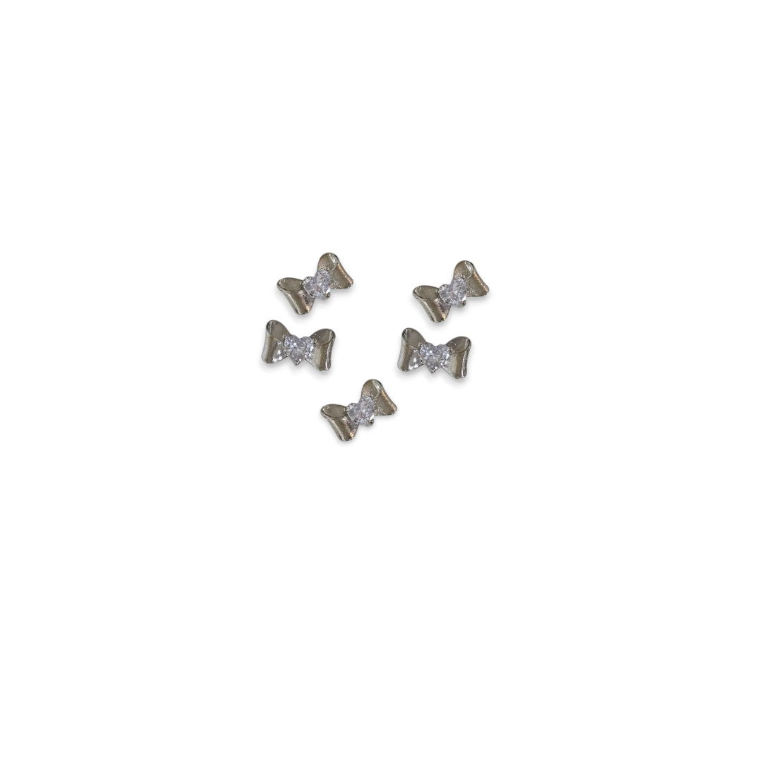 CNBS Nail Charms Silver Bow with Crystal Heart, elegant simple rhinestone nail designs​