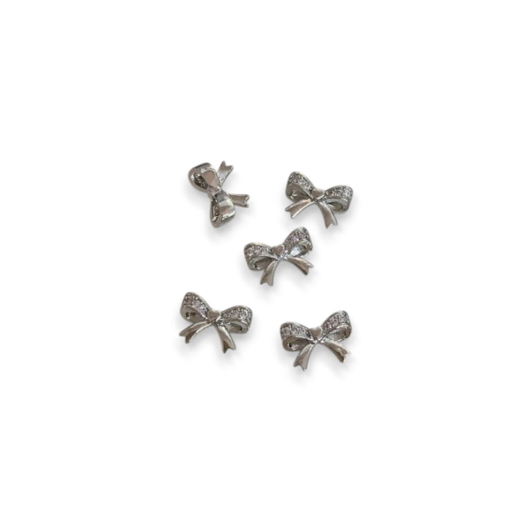 CNBS Nail Charms Silver Bowknot, nail art with rhinestones design​