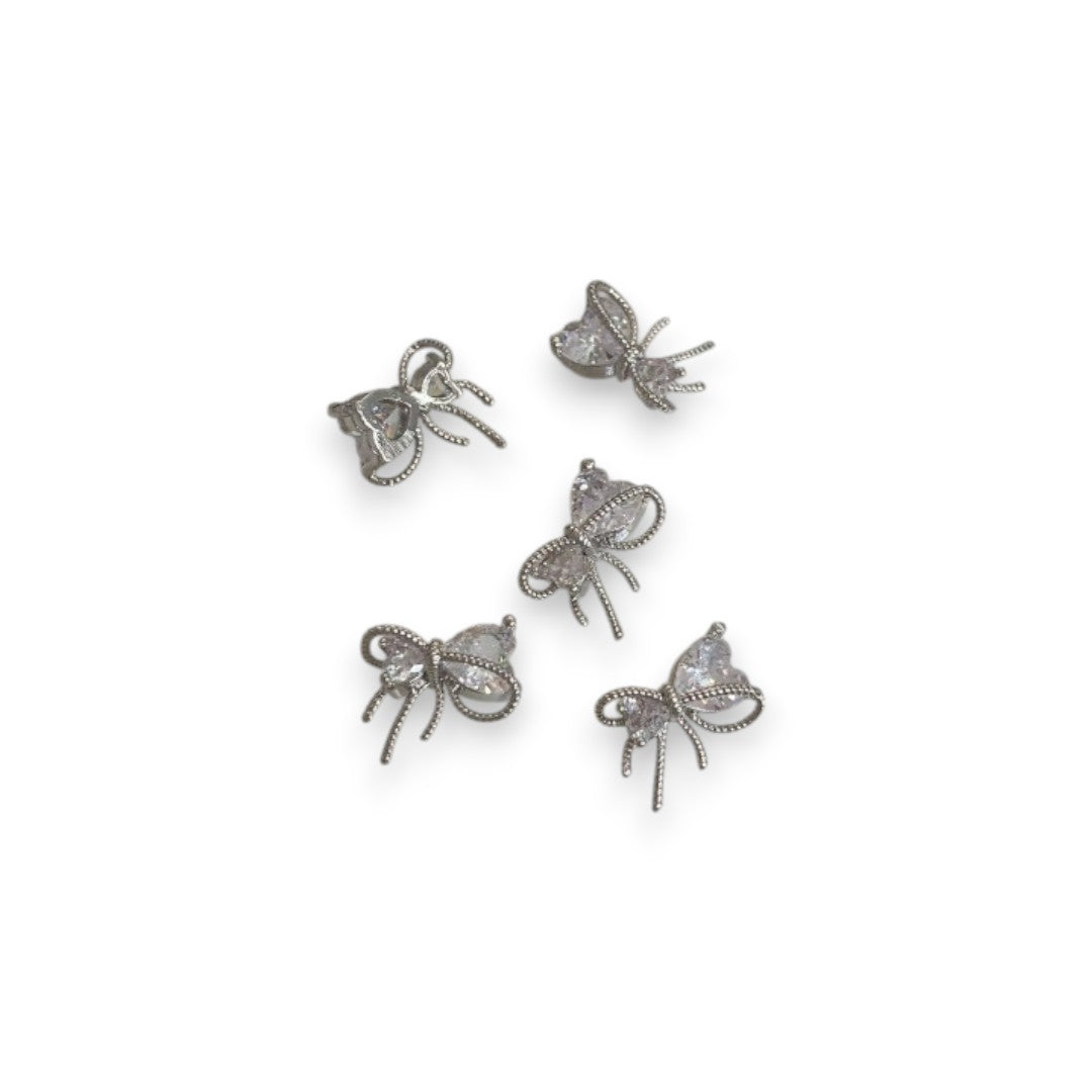 CNBS Nail Charms Silver Bowknot, nail art with rhinestones design​